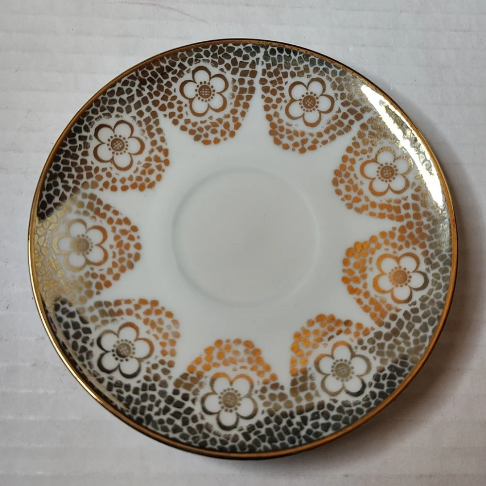 Winterling Bavaria Germany Floral Cup & Saucer Small Gold Flowers Spots Vintage